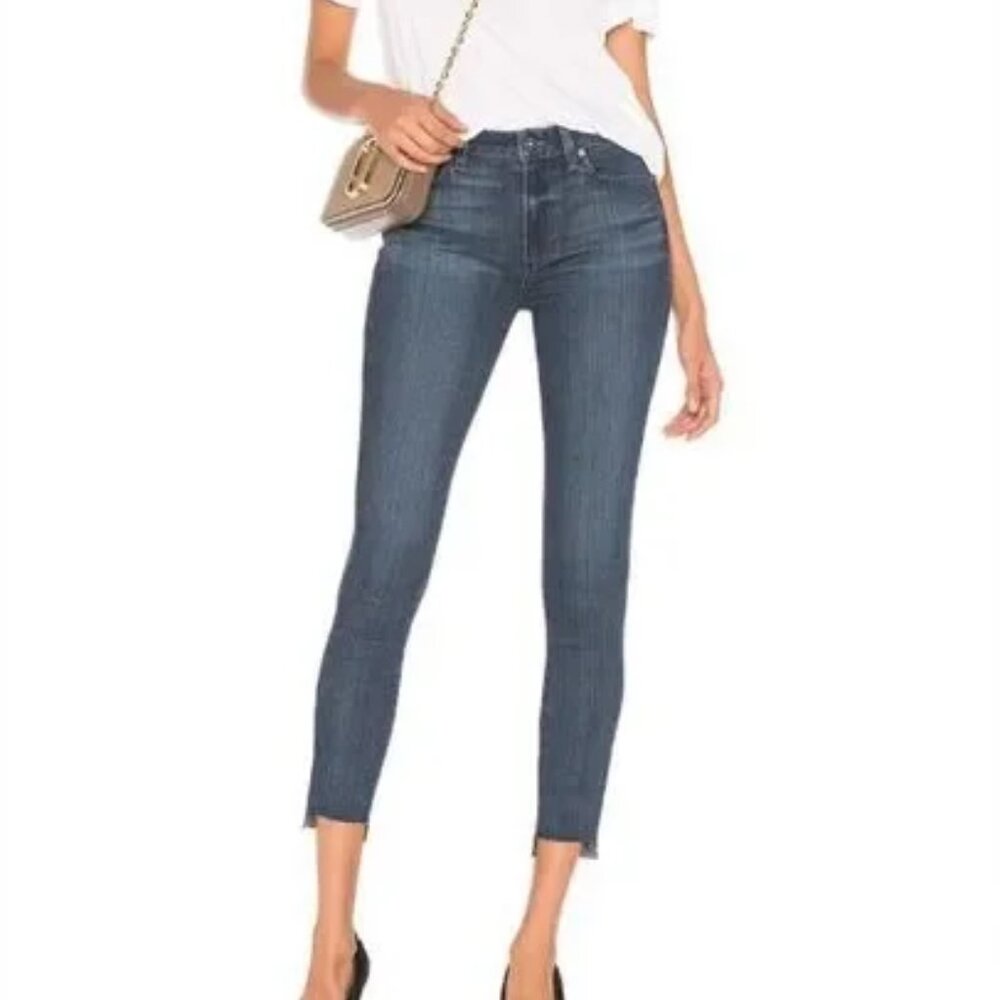 Paige Hoxton Ankle High-Rise Skinny Jeans with Distressed Hem